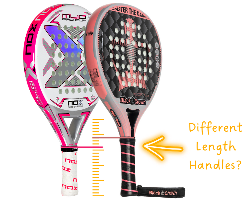 Padel rackets with different handle lengths - short vs long handles - ThePadelShop.co.nz
