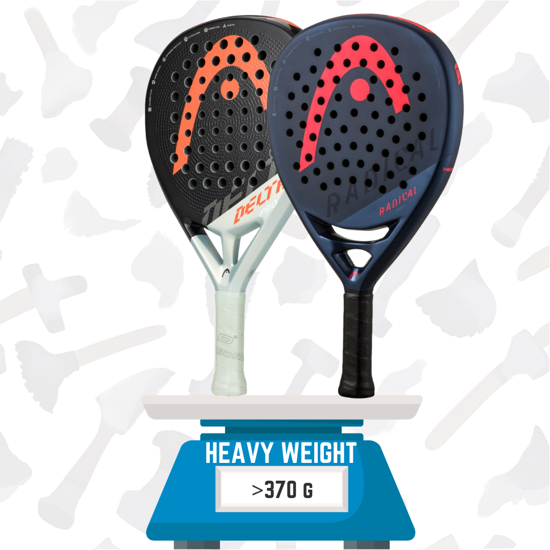 Image of two padel rackets on weight scale (>370 G). Shop heavy padel rackets at ThePadelShop.co.nz