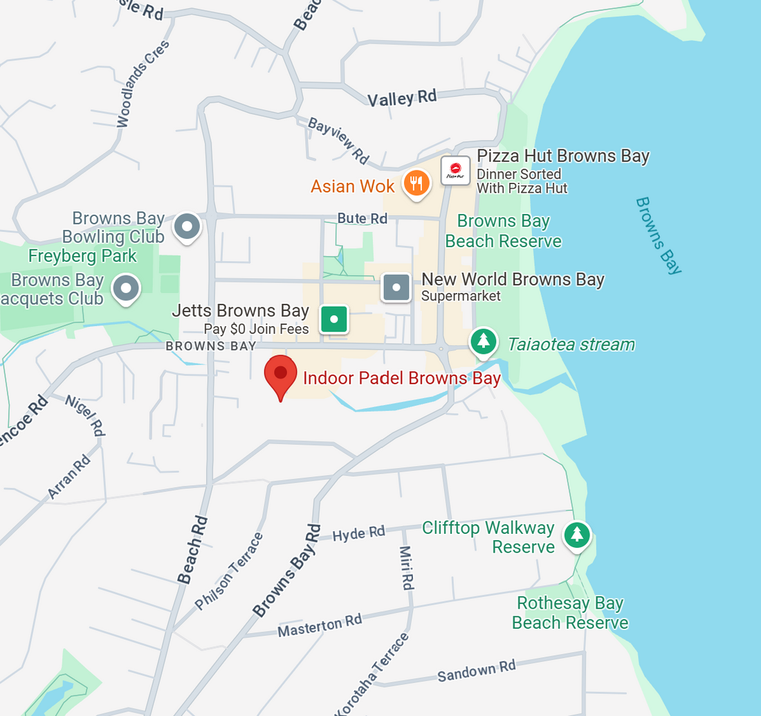 Map Location of Indoor Padel NZ (Browns Bay), Auckland, padel court.