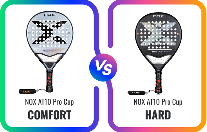 A comparrsion of two padel rackets: NOX AT10 Pro Cup COMFORT & NOX AT10 Pro Cup HARD