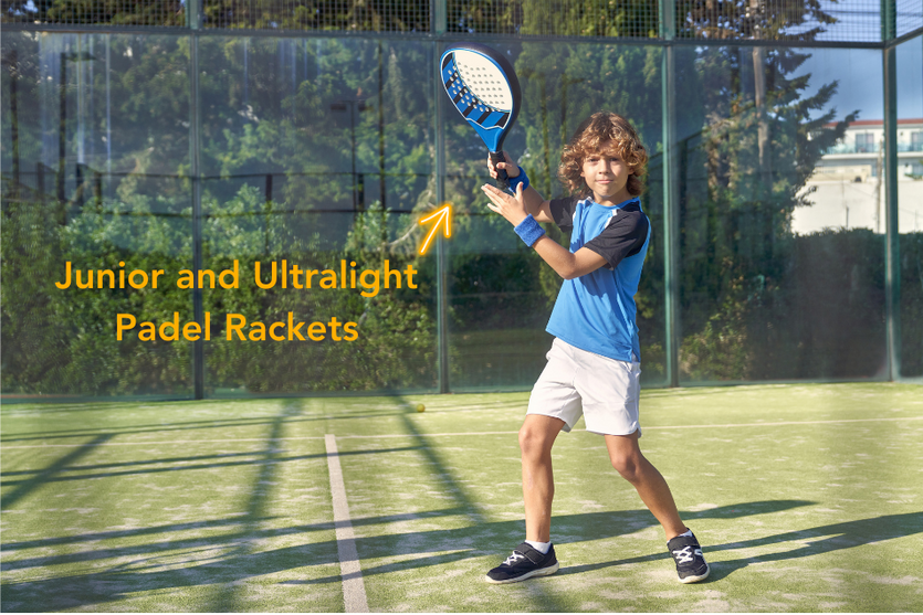 Junior Padel player ready to return shot - Junior and lightweight Rackets available at ThePadelshop.co.nz