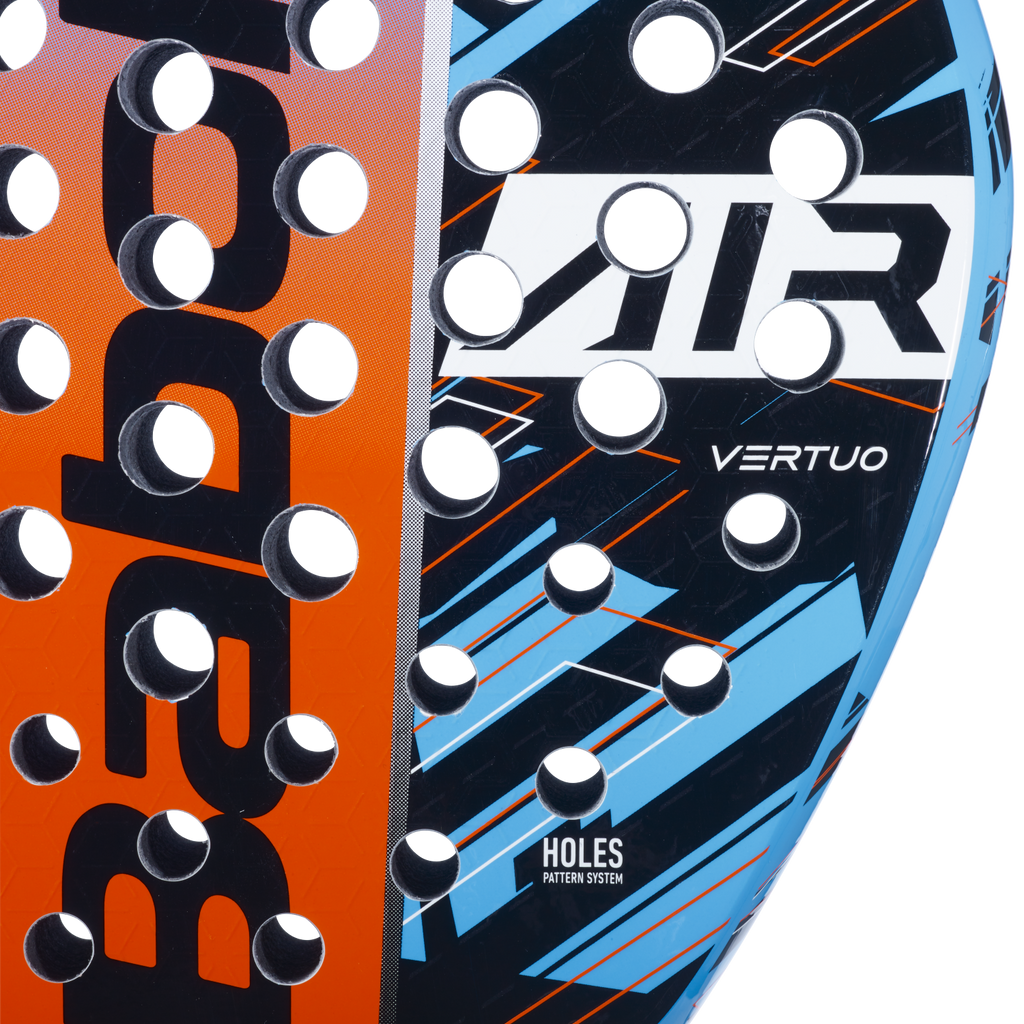 Close up of the face of the BABOLAT Air Vertuo 2024 Padel Racquet available in New Zealand from ThePadelShop.co.nz