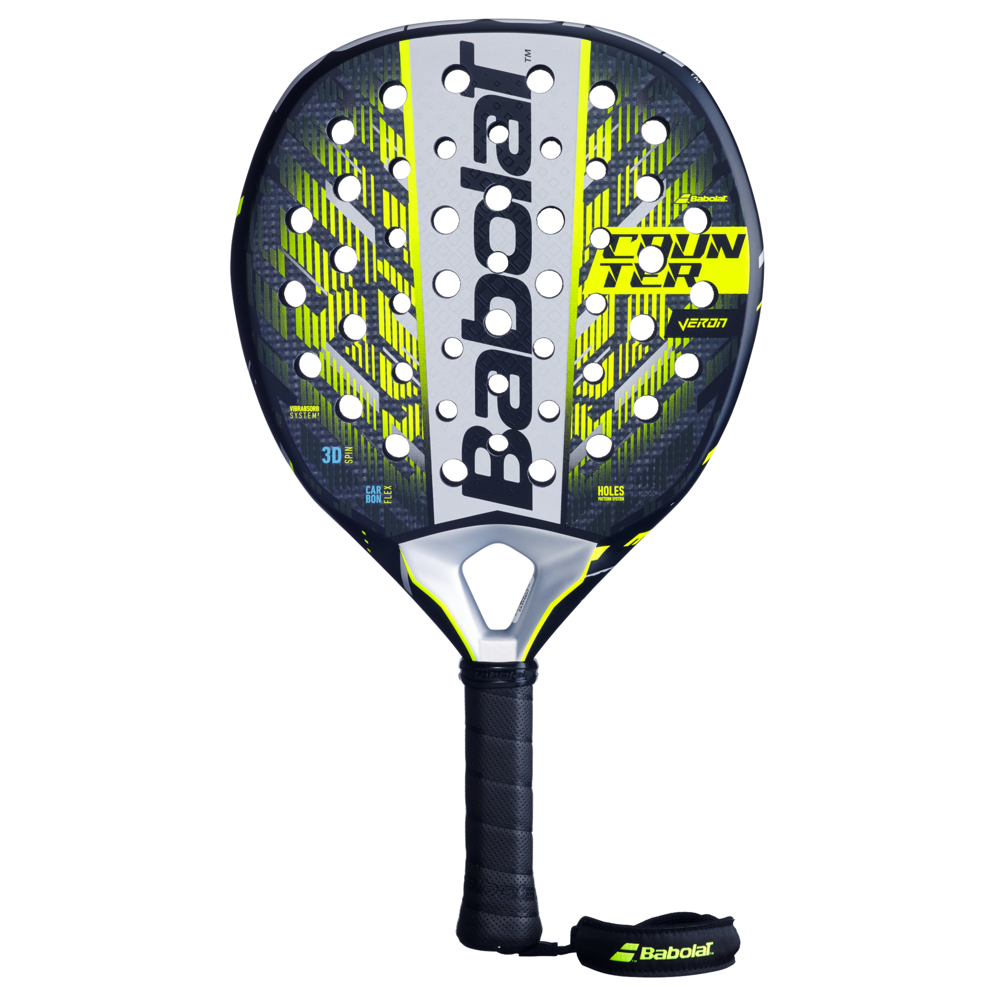 Front image of the Babolat Counter Veron 2025 padel racket available in New Zealand from ThePadelShop.co.nz