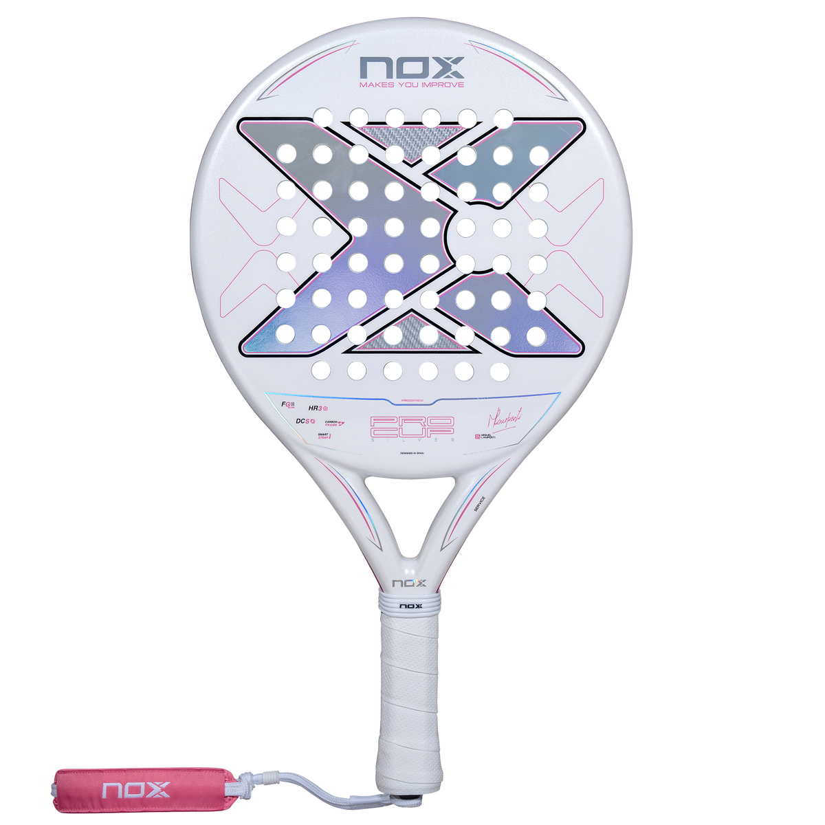 the round face of the NOX ML10 Pro Cup Silver Light (2027) Padel Racket available in New Zealand from ThePadelShopNZ