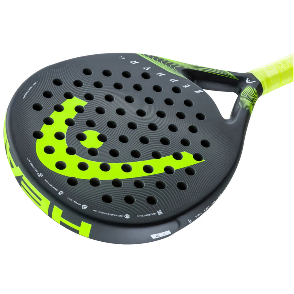 Side padel racket image of the HEAD Zephyr Ultra Lite Black/Yellow Padel Racket available at ThePadelShop.co.nz