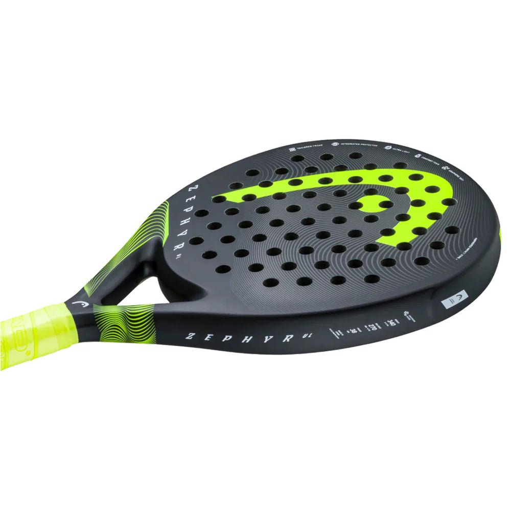 Side padel racket image of the HEAD Zephyr Ultra Lite Black/Yellow Padel Racket available at ThePadelShop.co.nz