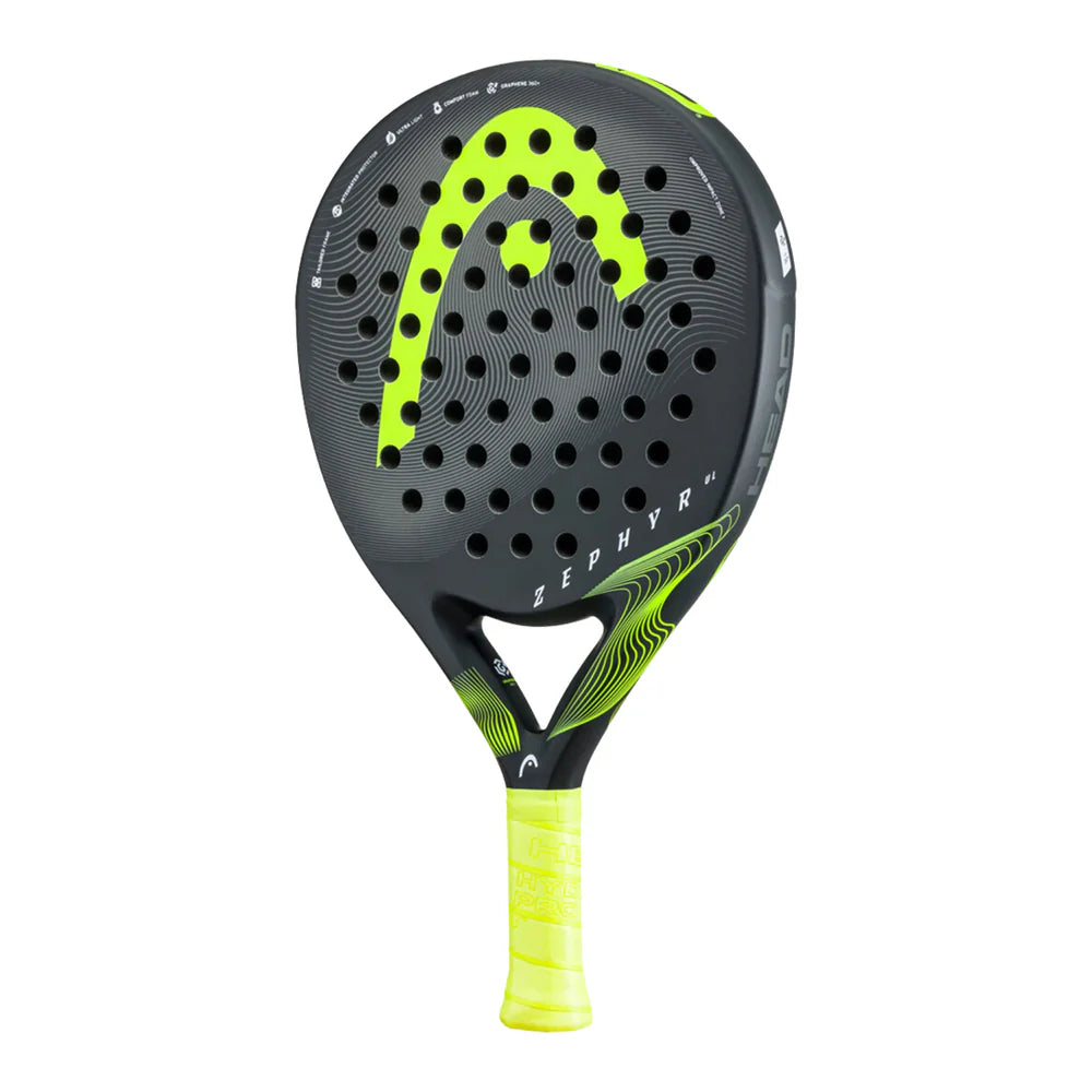 Main padel racket image of the HEAD Zephyr Ultra Lite Black/Yellow Padel Racket available at ThePadelShop.co.nz
