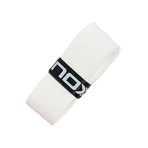 White Padel racket overripe with a black and white 'NOX' brand logo on a white background