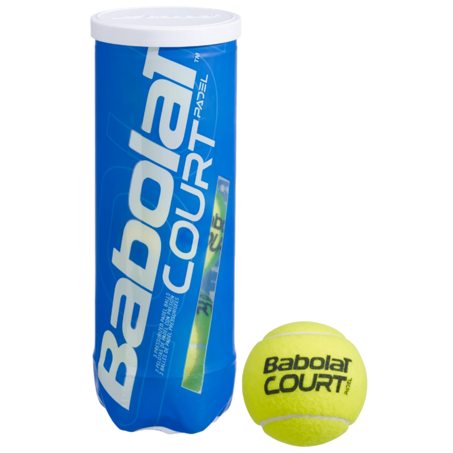3 Pack can of Babolat Court padel Balls with a ball next to the can on sale at ThePadelShop.co.nz
