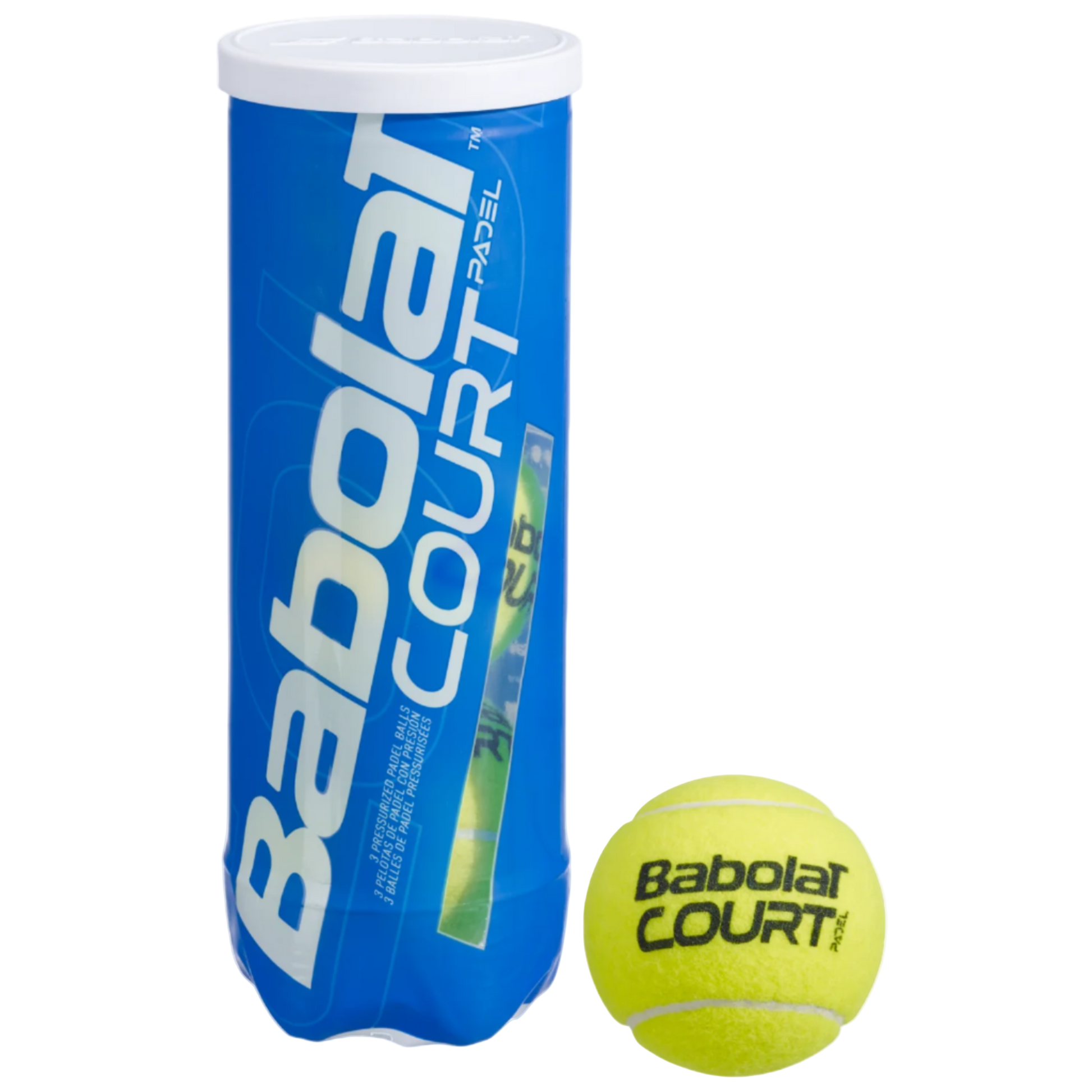 3 Pack can of Babolat Court padel Balls with a ball next to the can on sale at ThePadelShop.co.nz