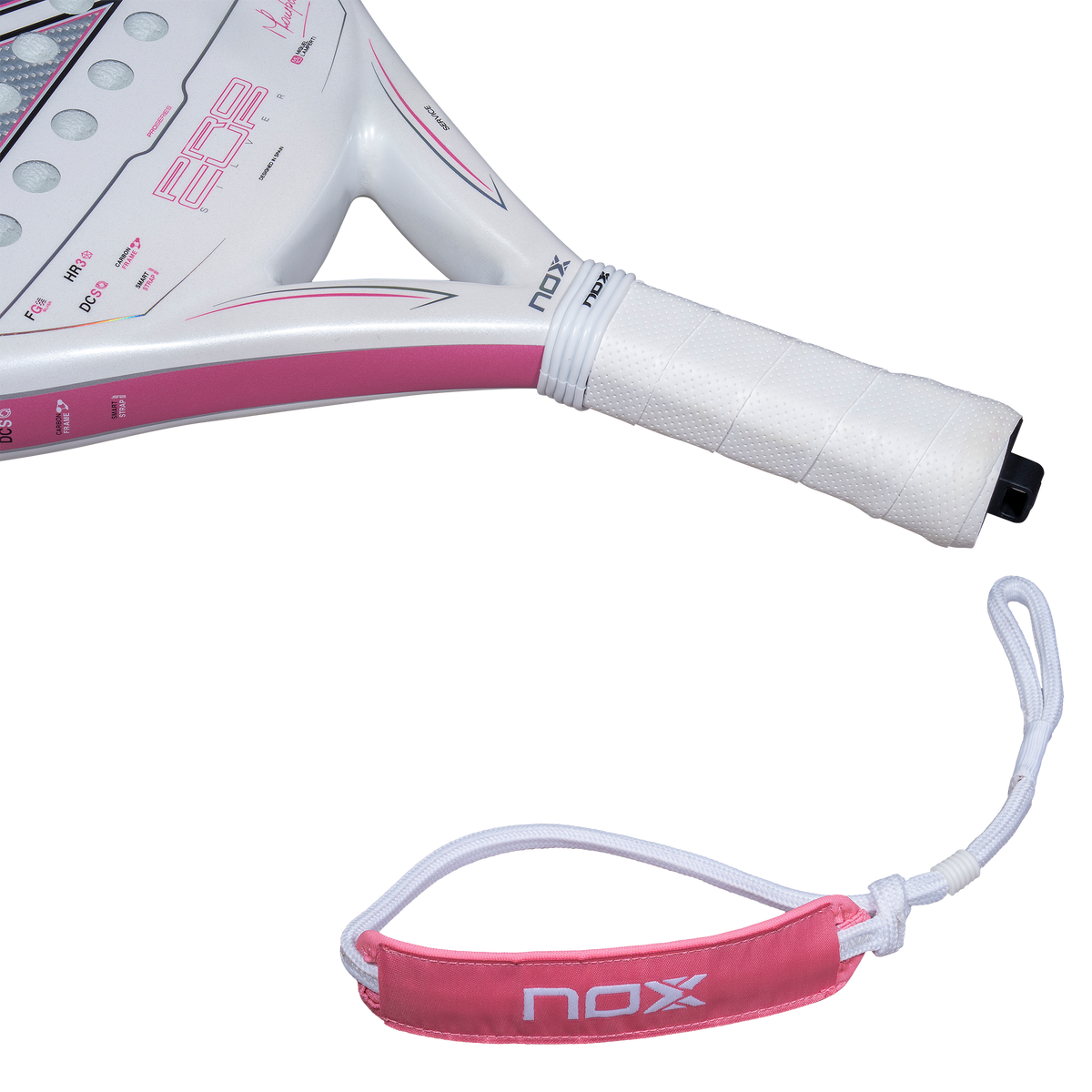 close up image of the Smartstrap of the NOX ML10 Pro Cup Silver Light (2027) Padel Racket available in New Zealand from ThePadelShopNZ
