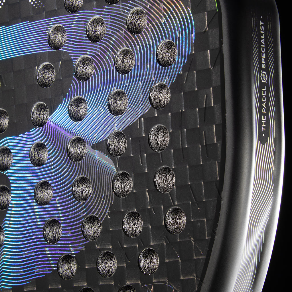 close up of the side of the Bullpadel XPLO 2026 Padel racket available in New Zealand from ThePadelShop.co.nz