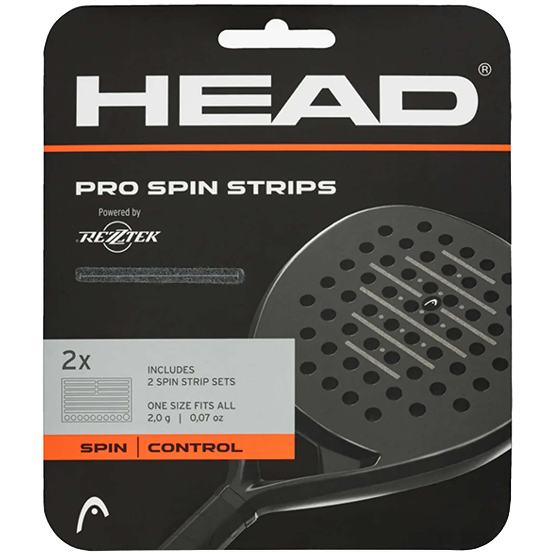 HEAD Pro Spin Strips packaging with racket image on black background