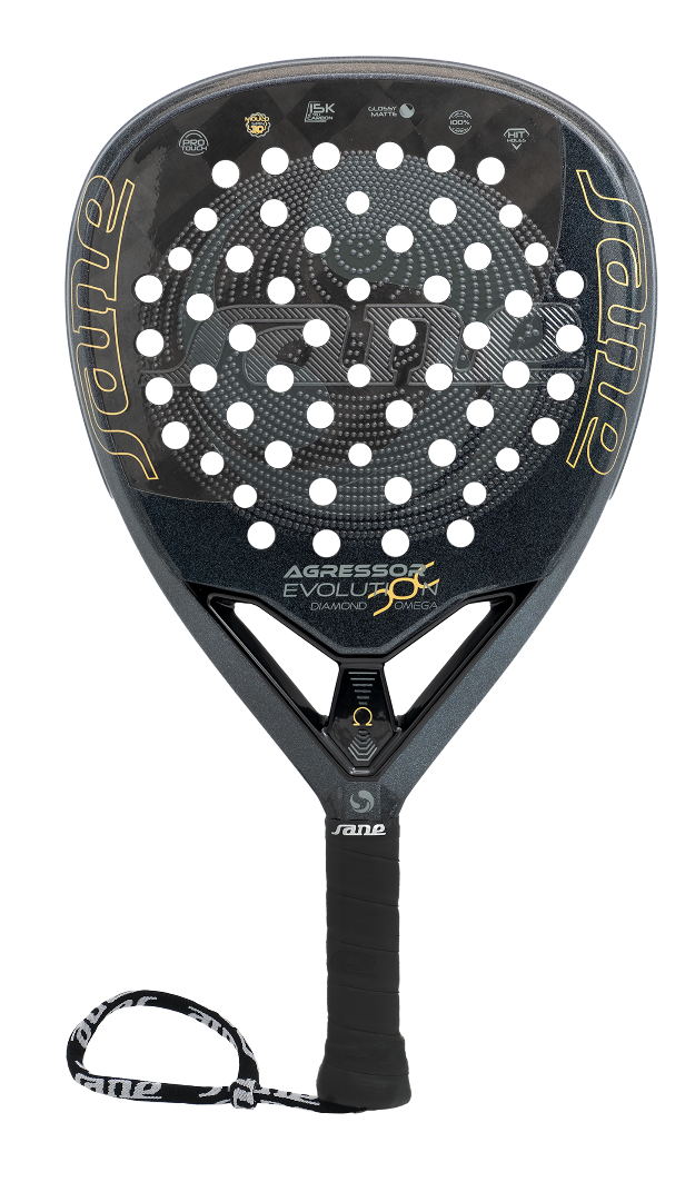 Front image of the SANE Agressor Evolution Diamond Omega 2025 Padel racket that is on sale at The Padel Shop NZ