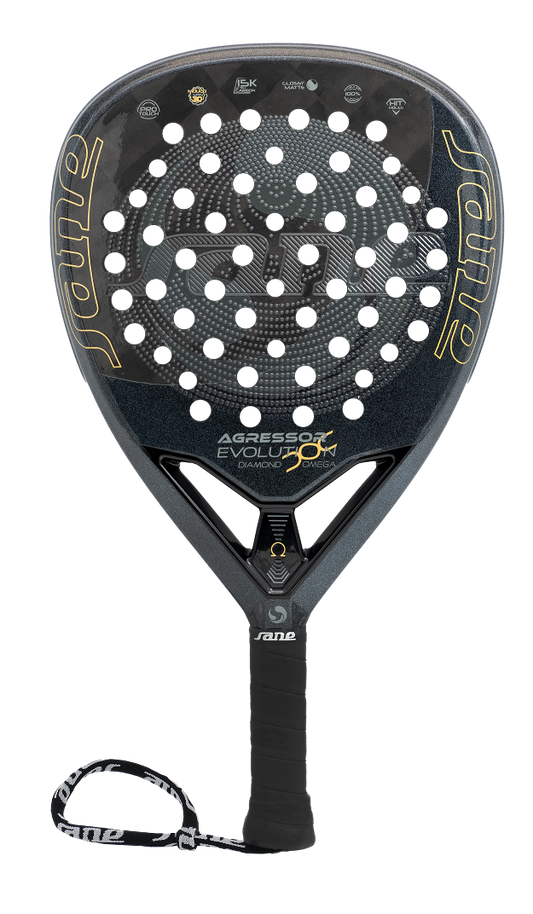 Front image of the SANE Agressor Evolution Diamond Omega 2025 Padel racket that is on sale at The Padel Shop NZ
