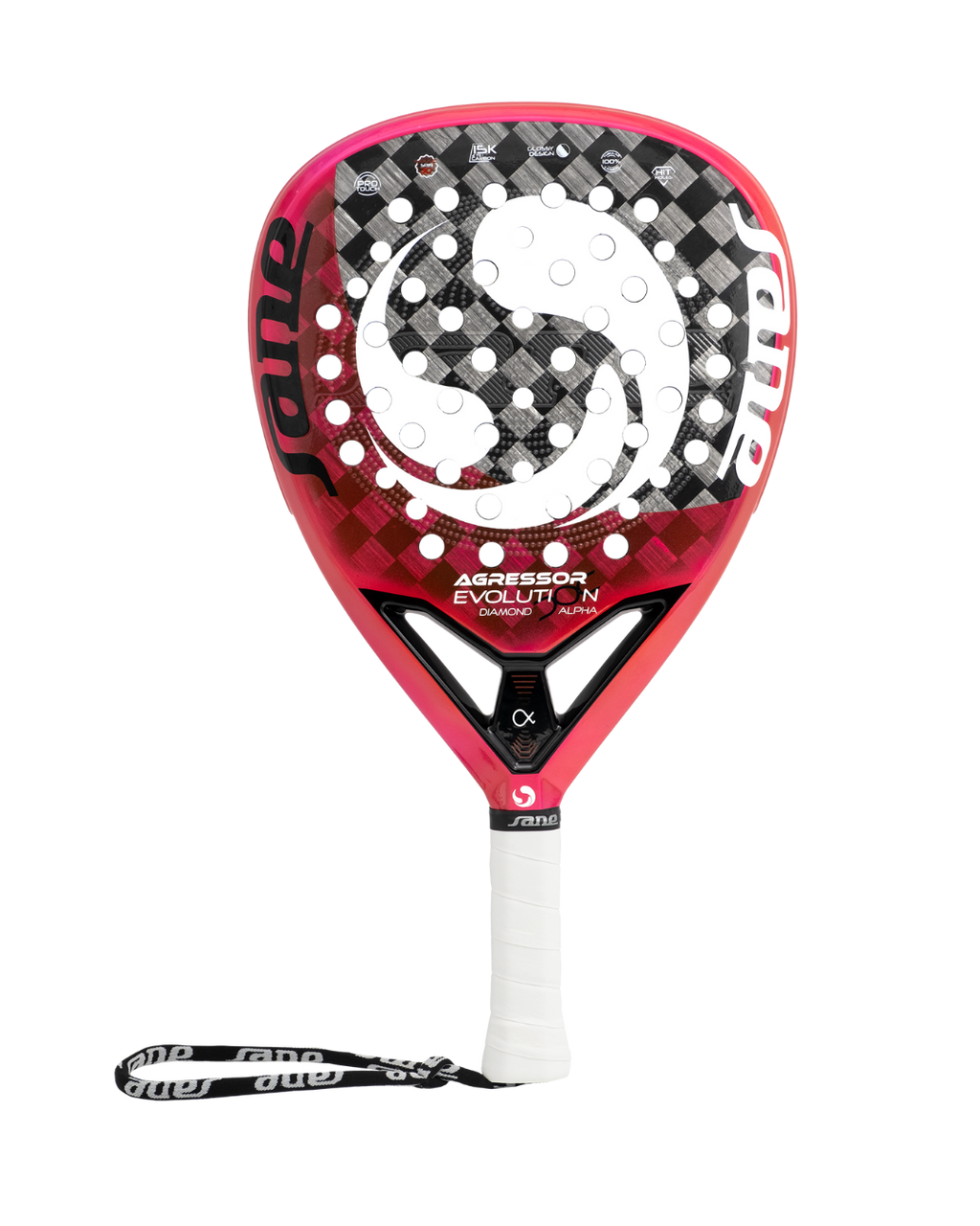 Front Image of the SANE Agressor Evolution Diamond Alpha (2025) Padel Racket available in New Zeland from ThePadelShop.co.nz