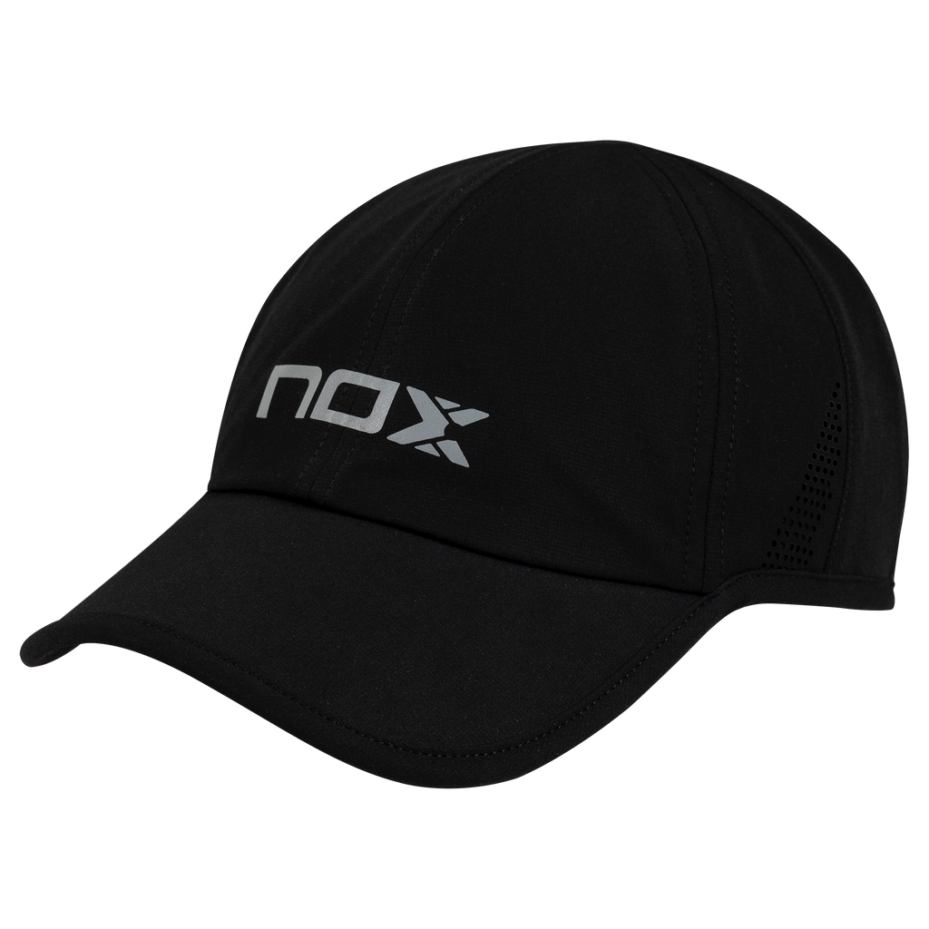 Black cap with 'NOX' logo on a white background