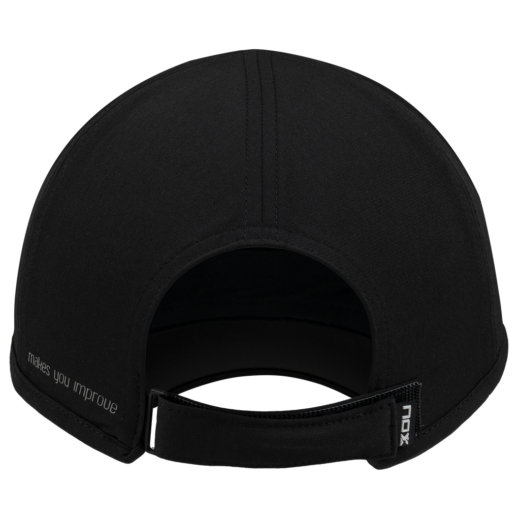 Black cap with brand logo on a white background