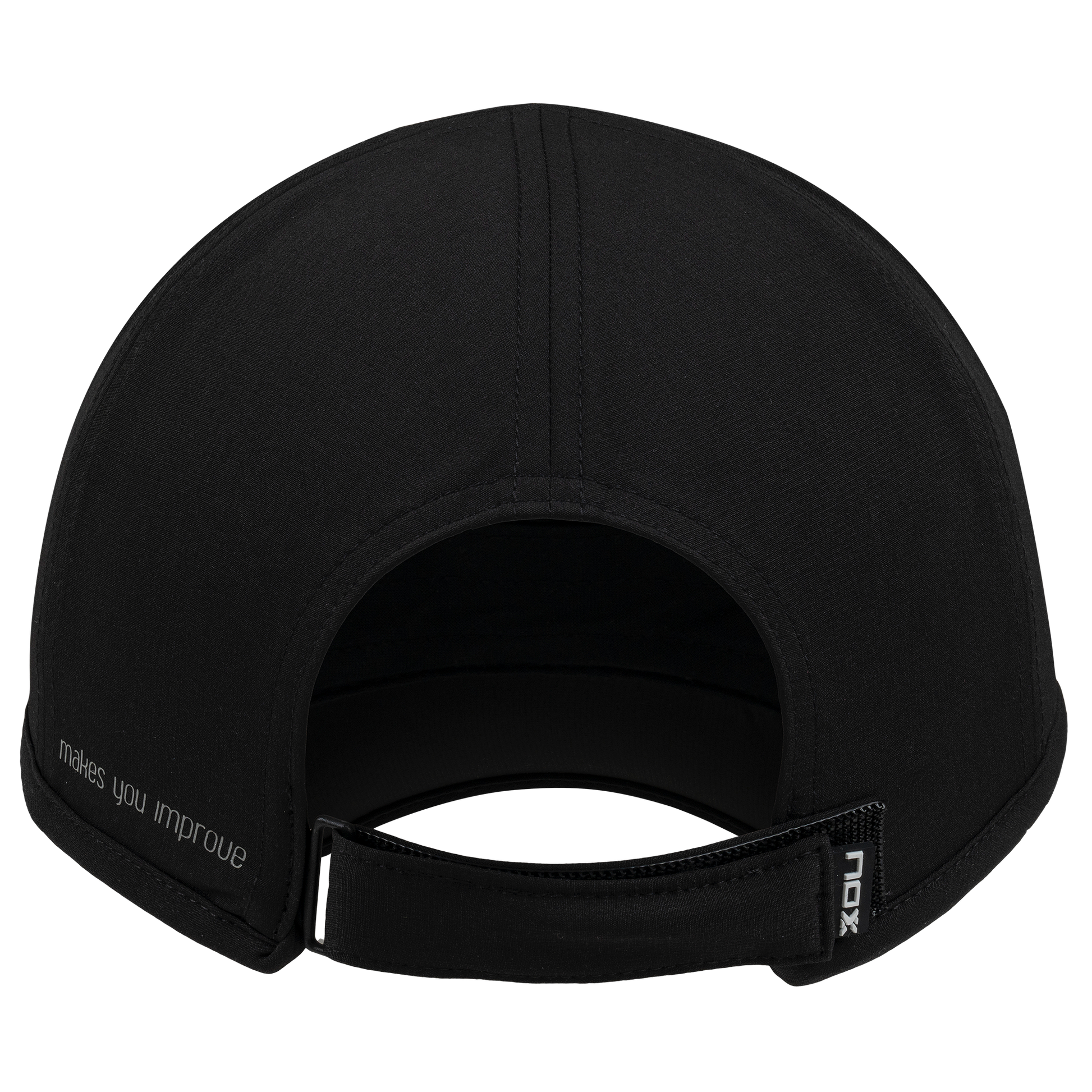 Black cap with brand logo on a white background