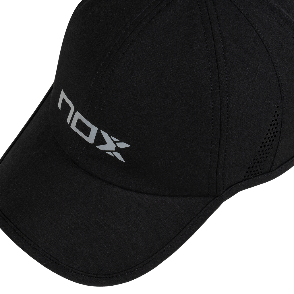 Black cap with a logo on a white background
