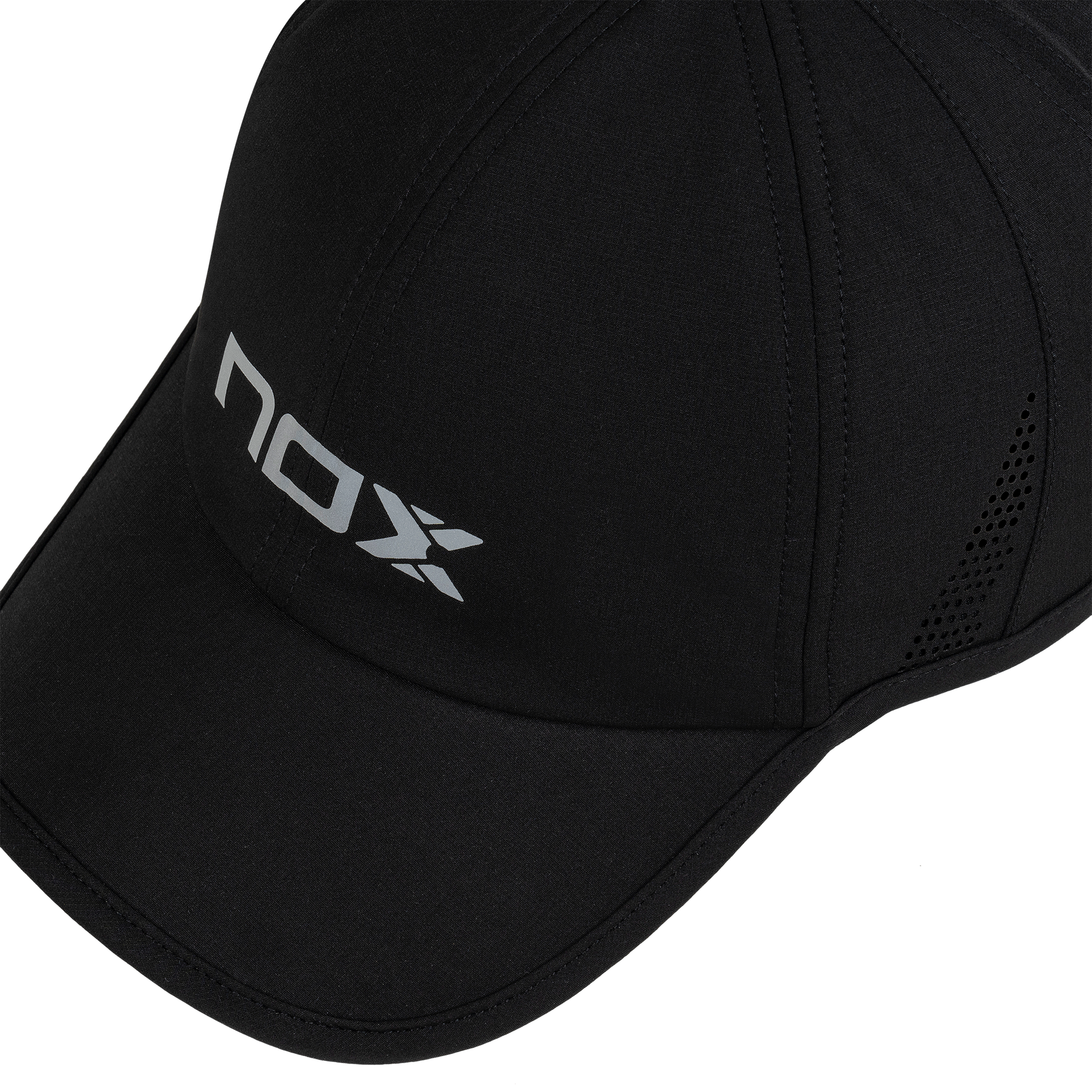 Black cap with a logo on a white background