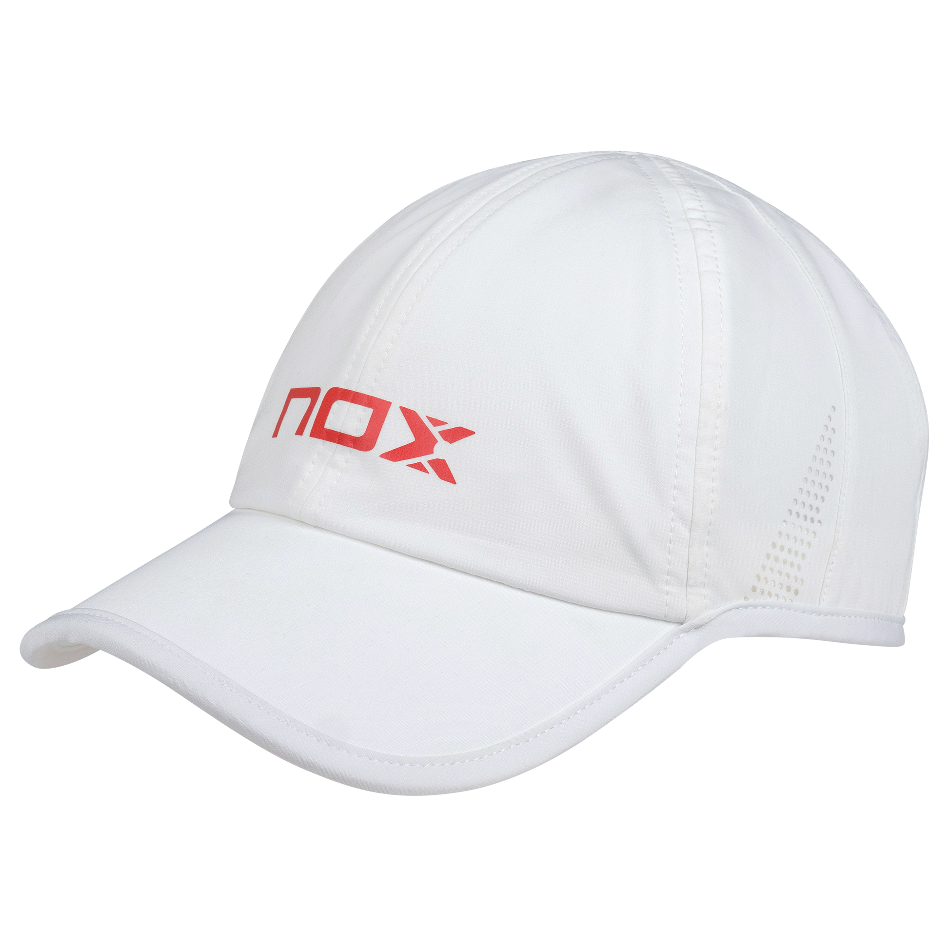 White cap with red logo on a white background