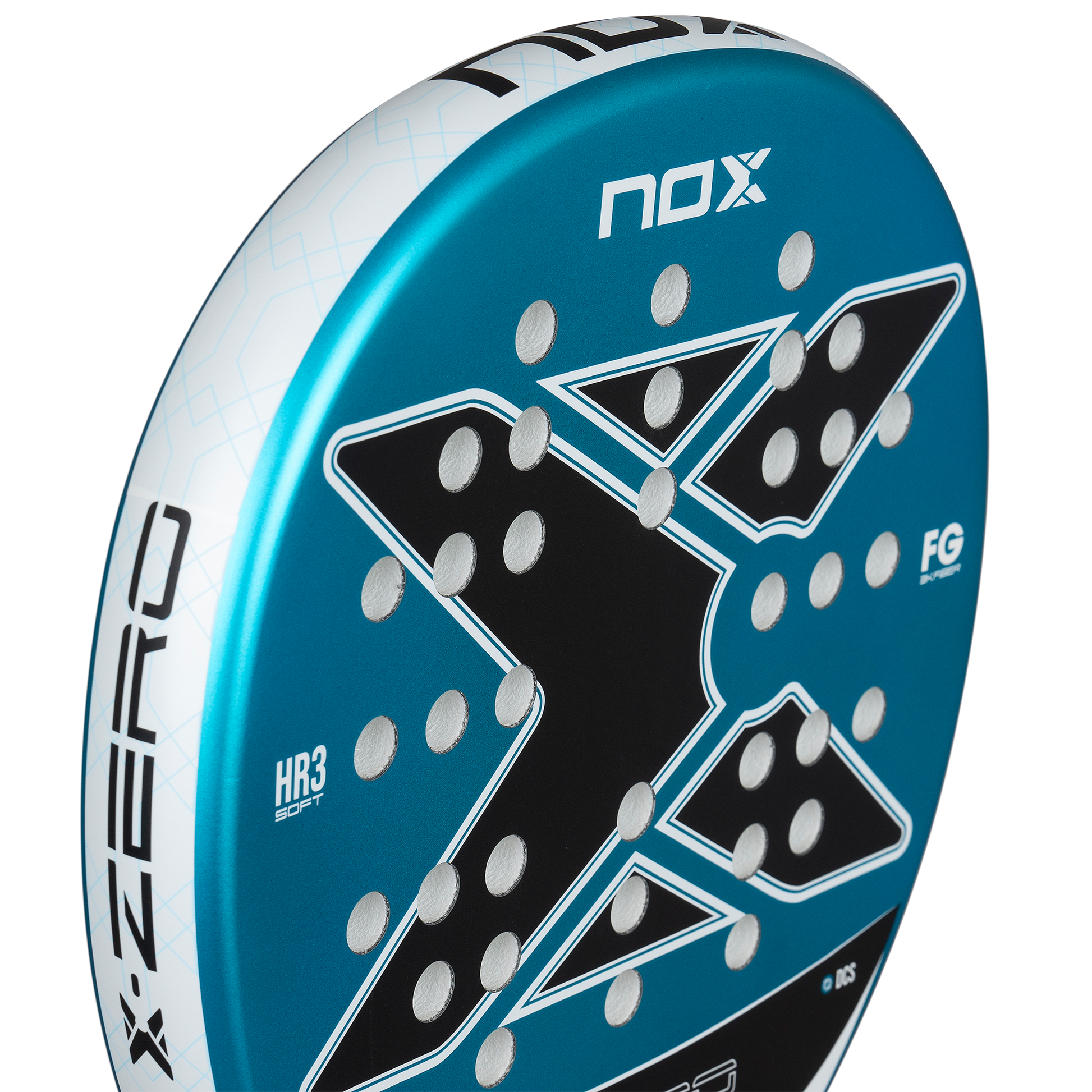 Close up of face of the NOX X-Zero Blue (2026) padel racket available in New Zealand from ThePadelShop.co.nz