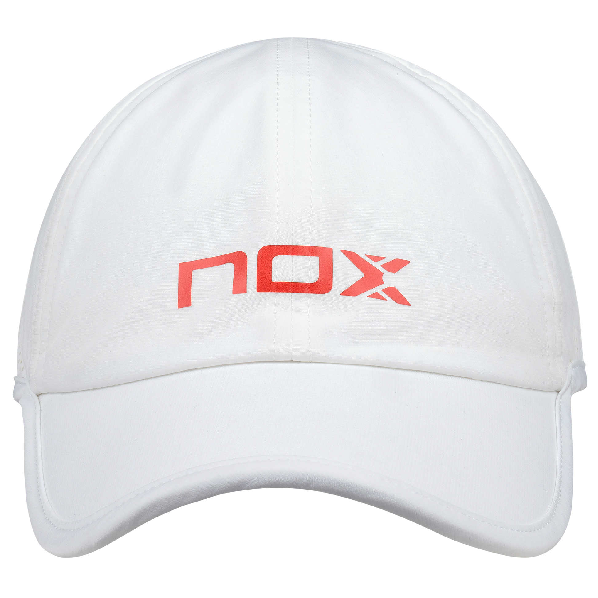 NOX White cap with red logo on a white background
