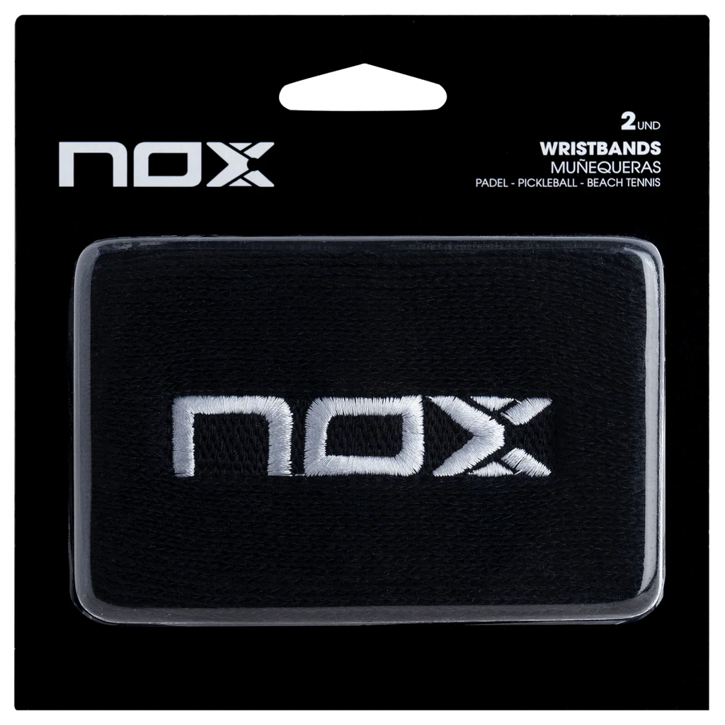 Black wristband with 'nox' logo on packaging - Now available at ThePadelShop NZ