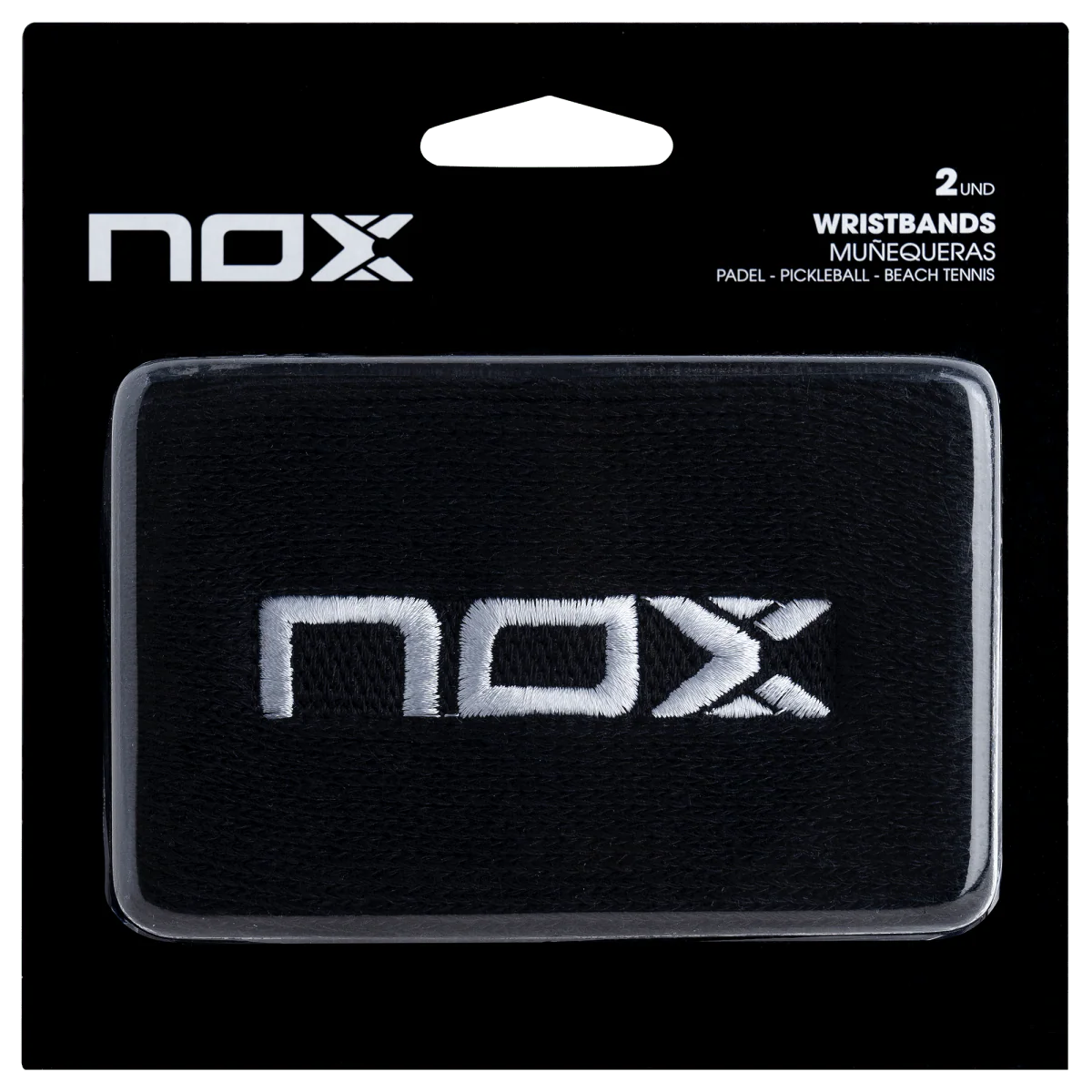 Black wristband with 'nox' logo on packaging - Now available at ThePadelShop NZ