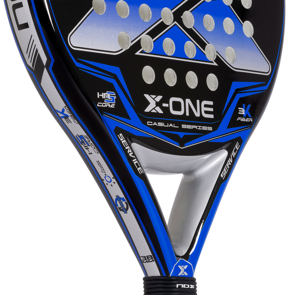 Close up of the handle of the Nox X-One Blue on sale in New Zealand at teh pro padel shop .co.nz