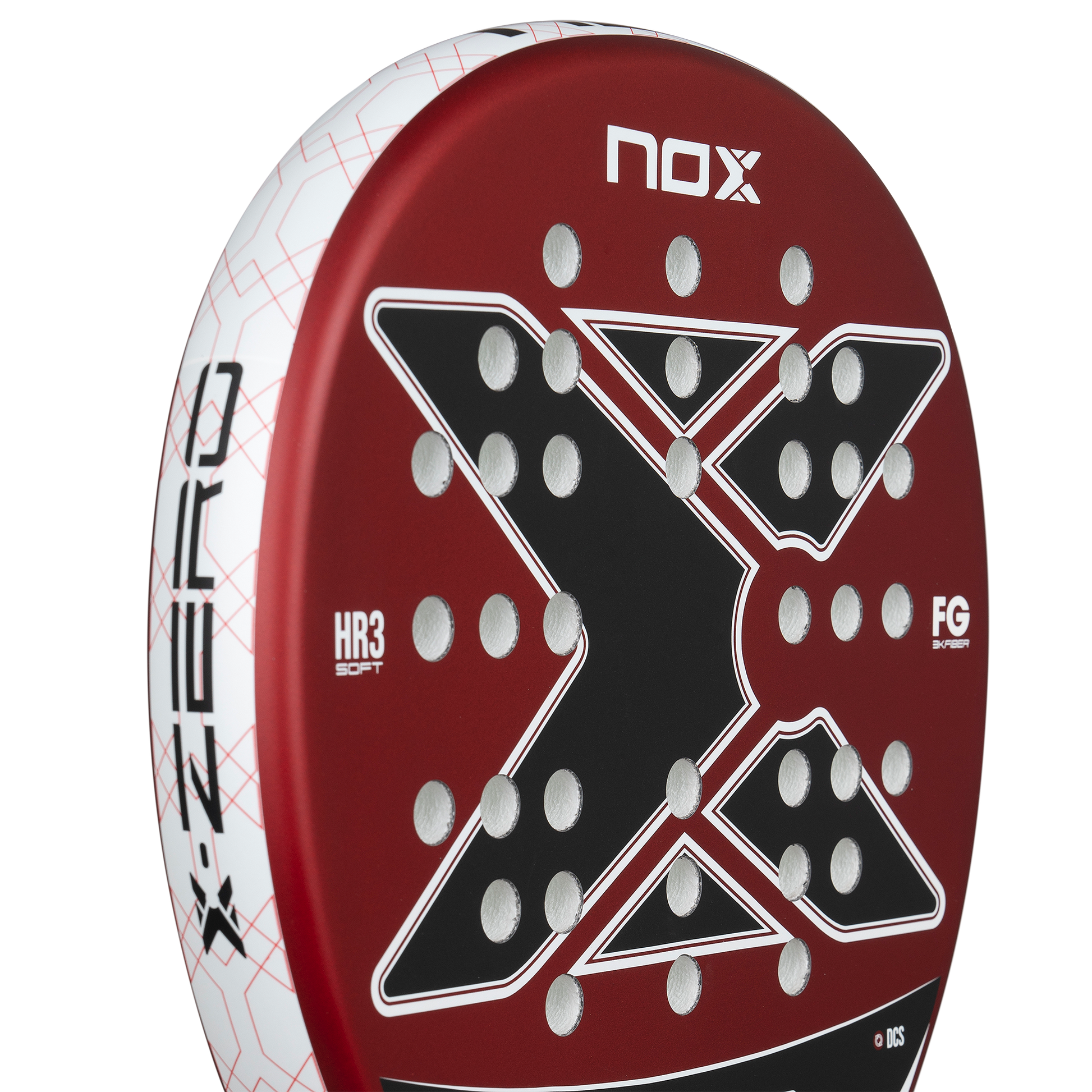 Close up of face of the NOX X-Zero Red 2026 Padel Racket available in New Zealand from ThePadelShop NZ