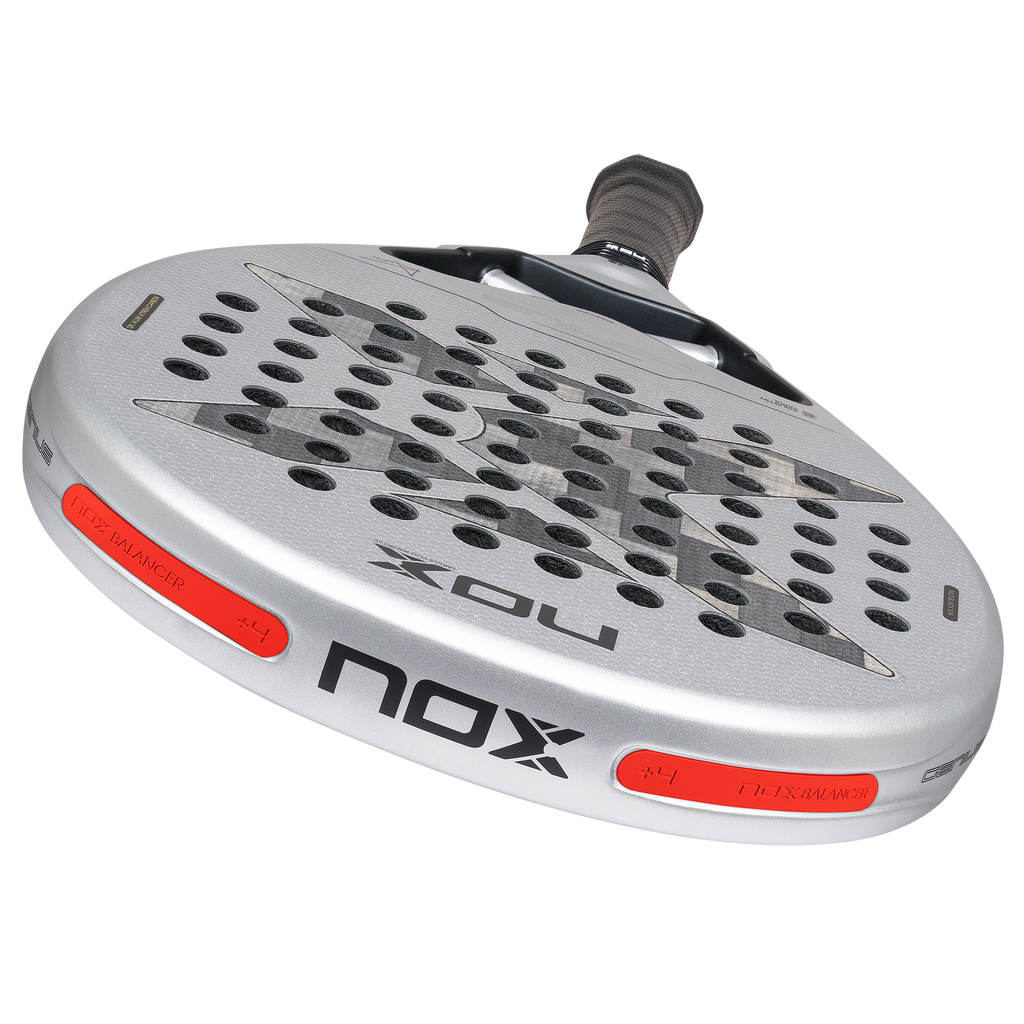 Close up of the 4g balance systemof the NOX Genius 12k Alum Xtrem (2027) padel racket by Agustín Tapia available in New Zealand from ThePadelShopNZ