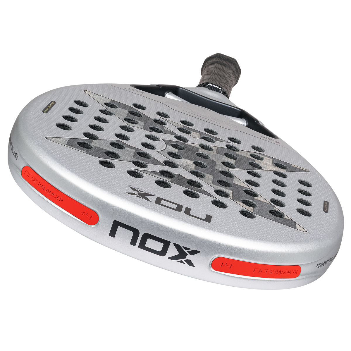 Close up of the 4g balance systemof the NOX Genius 12k Alum Xtrem (2027) padel racket by Agustín Tapia available in New Zealand from ThePadelShopNZ