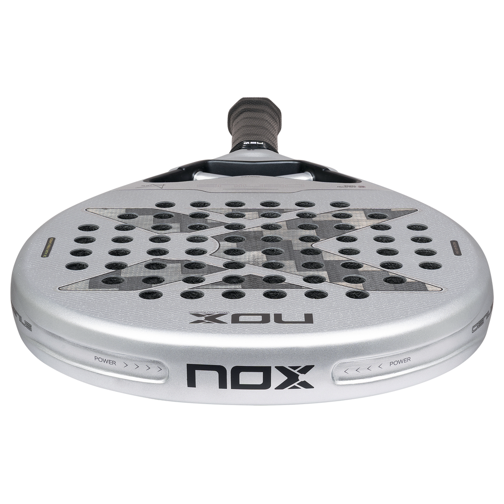 The top image of the NOX Genius 12k Alum Xtrem (2027) padel racket by Agustín Tapia available in New Zealand from ThePadelShopNZ