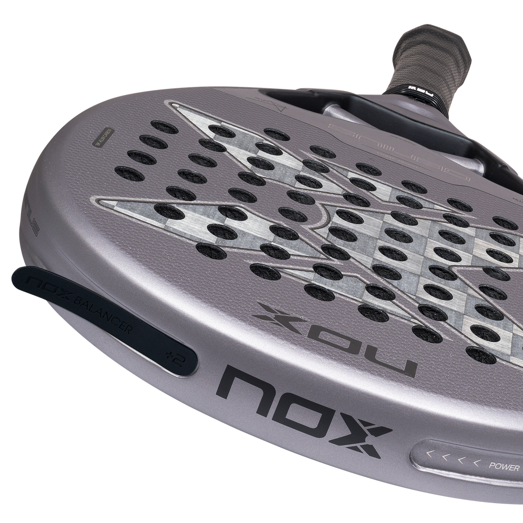 Close up of the Weight Balance system of the NOX Genius 18k Alum (2027) padel racket available in New Zealand from ThePadelShop NZ