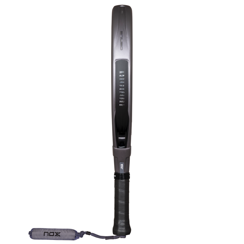 Side view image of the NOX Genius 18k Alum (2027) padel racket available in New Zealand from ThePadelShop NZ