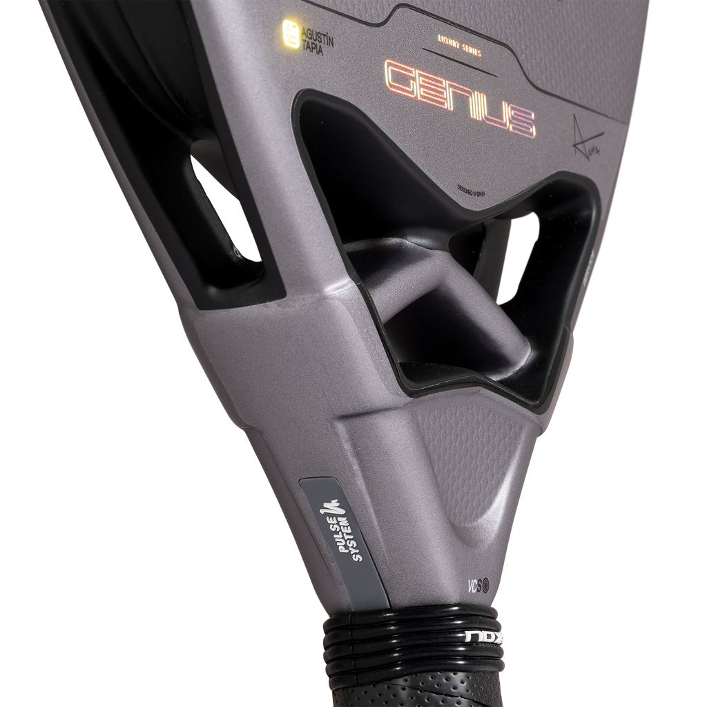 Close up of the Pulse System of the NOX Genius 18k Alum (2027) padel racket available in New Zealand from ThePadelShop NZ