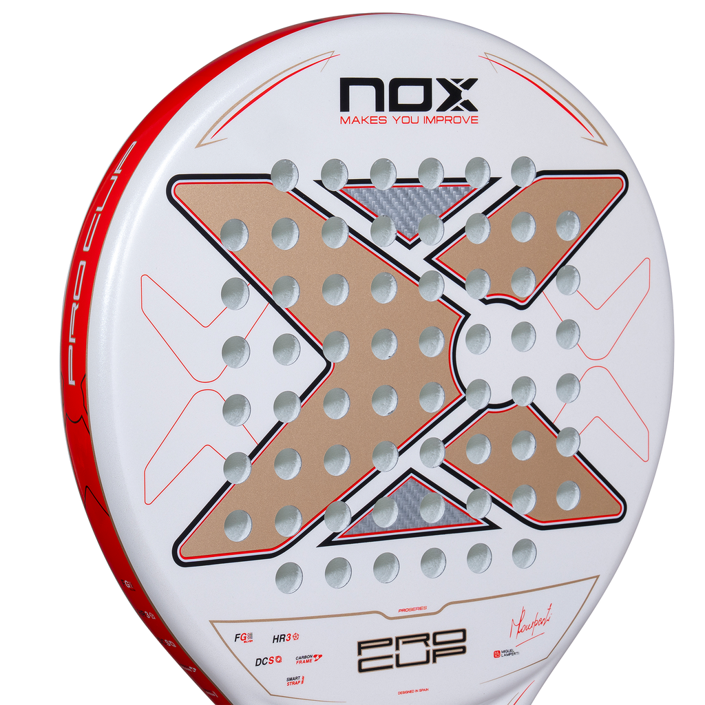 Close up of the face of the NOX ML10 Pro Cup COORP (2027) padel racket by Miguel Lamperti available in New Zealand from ThePadelShop NZ