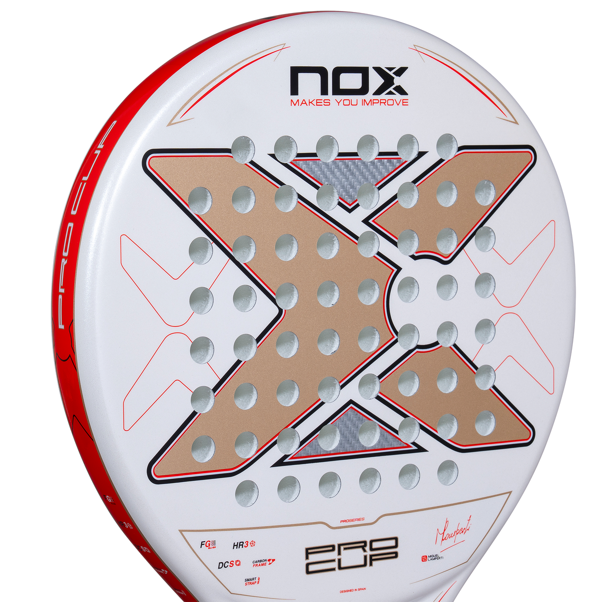 Close up of the face of the NOX ML10 Pro Cup COORP (2027) padel racket by Miguel Lamperti available in New Zealand from ThePadelShop NZ