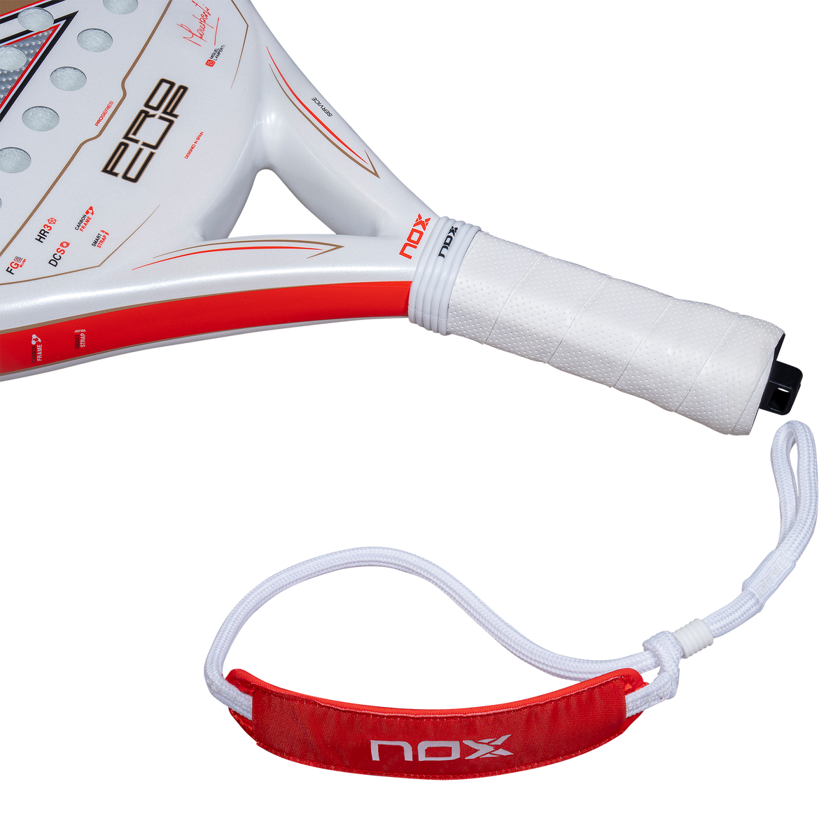 close up of the Smartstrap of the NOX ML10 Pro Cup COORP (2027) padel racket by Miguel Lamperti available in New Zealand from ThePadelShop NZ