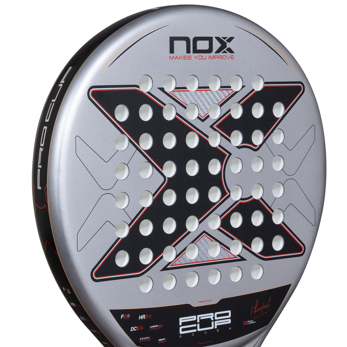 Close up of the face of the NOX ML10 pro Cup Rough (2027) padel racket available in New Zealand from ThePadelShop NZ