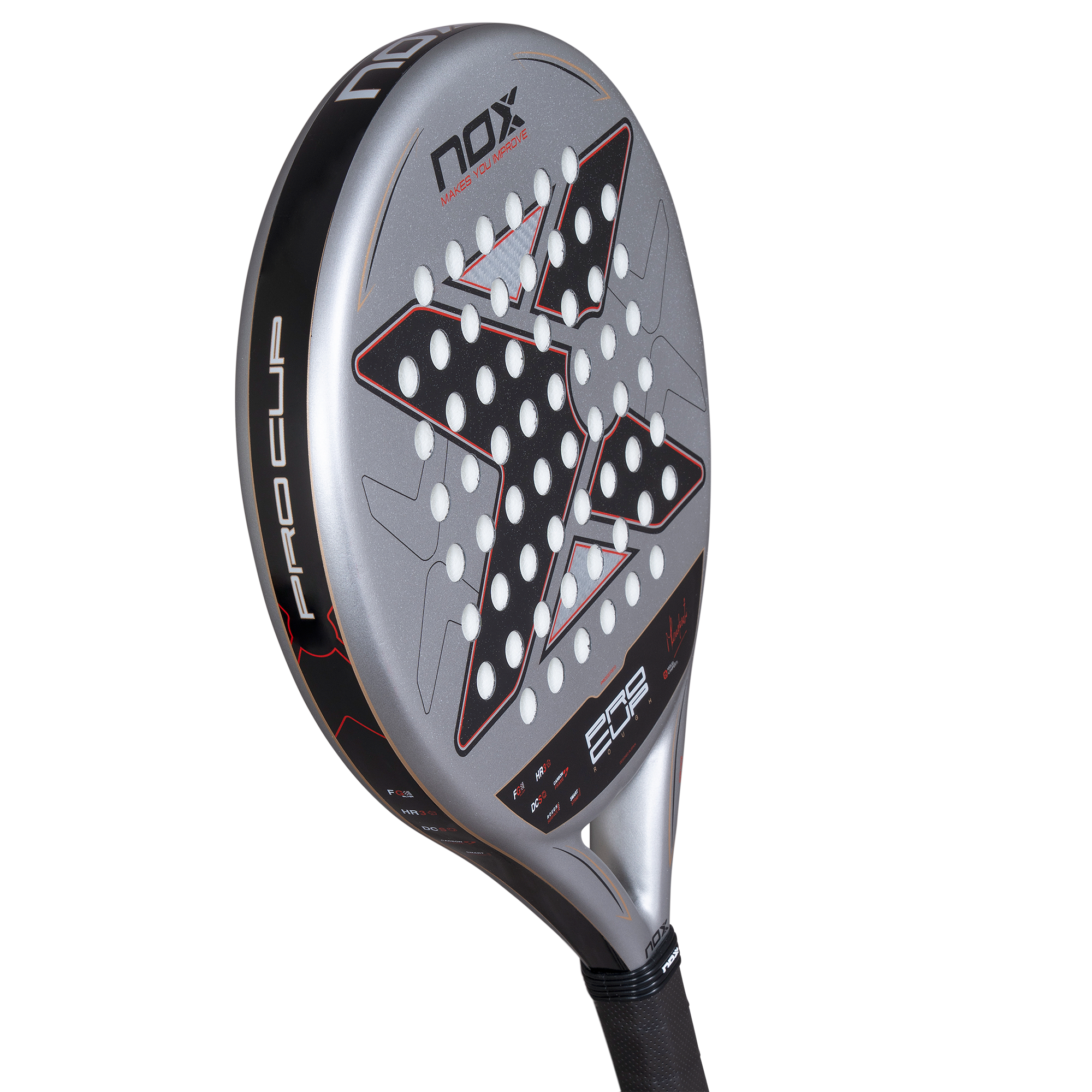 Floating image of the NOX ML10 pro Cup Rough (2027) padel racket available in New Zealand from ThePadelShop NZ