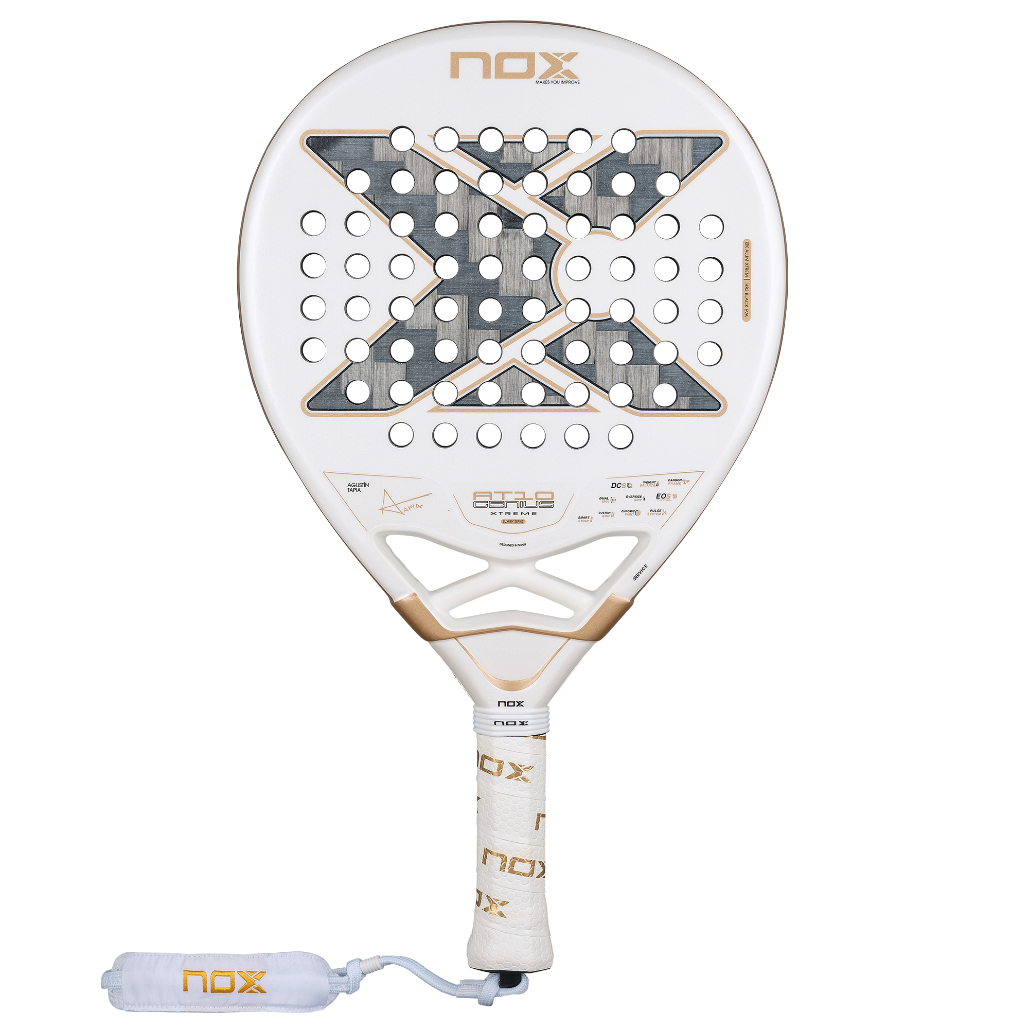 Flat front on image of the NOX AT10 Luxury Genius 12K Alum Xtrem by Agustin Tapia (2026) - Available at ThePadelShop.co.nz
