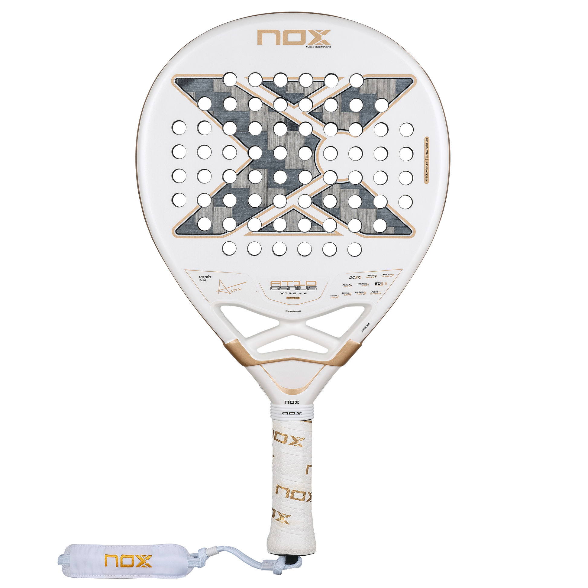 Flat front on image of the NOX AT10 Luxury Genius 12K Alum Xtrem by Agustin Tapia (2026) - Available at ThePadelShop.co.nz