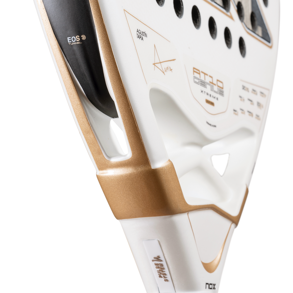 Side on view of the middle of the NOX AT10 Luxury Genius 12K Alum Xtrem Padel Racket.