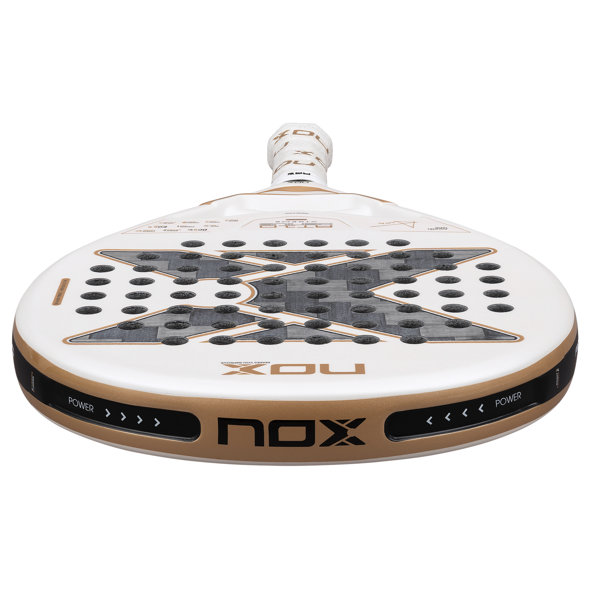 Flat Top Down view of the NOX AT10 Luxury Genius 12K Alum Xtrem padel racket. Available at ThePadelShop.co.nz