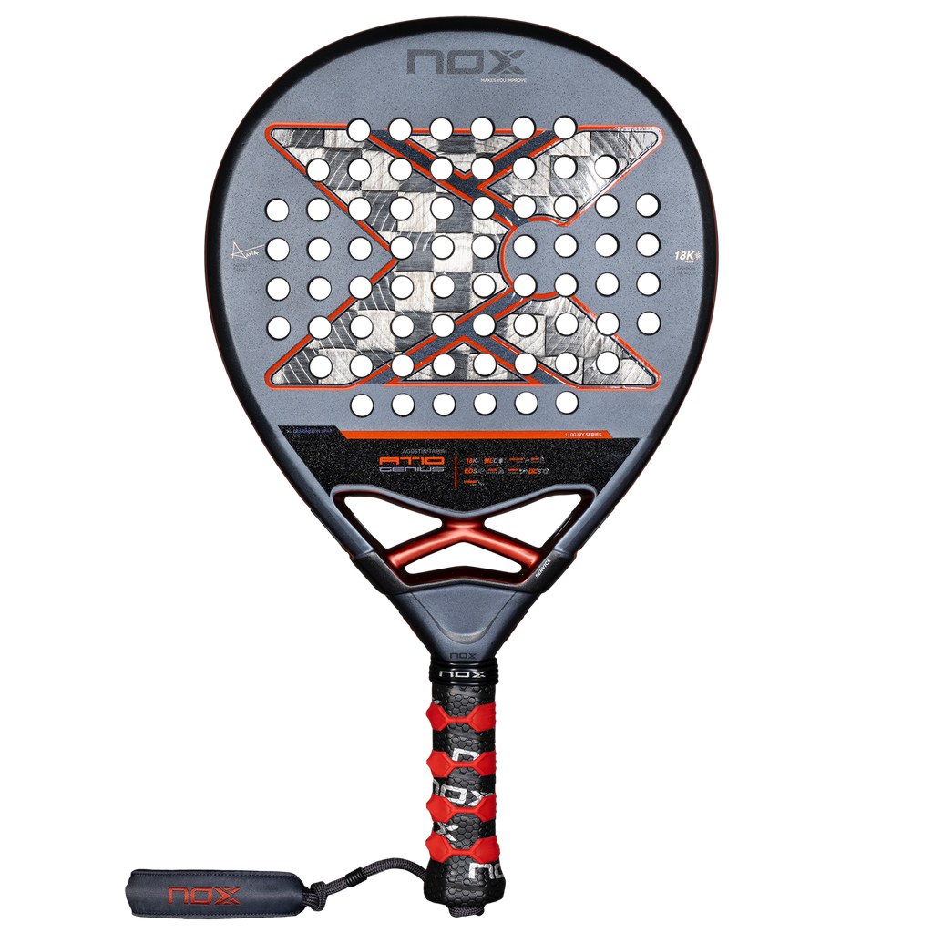 Front Image of the 2025 NOX AT10 Luxury Genius 18K ALUM by Agustin Tapia Padel Racket available in new Zealand from ThePadelShop.co.nz