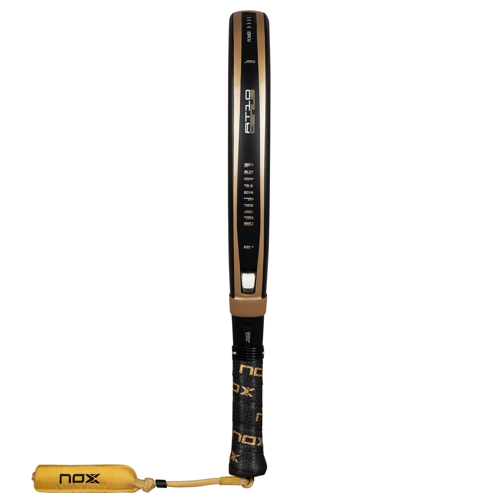 Side on image of the NOX AT10 Luxury Genius 18K Alum (2026) padel racket by Agustin Tapia. Available at ThePadelShop.co.nz