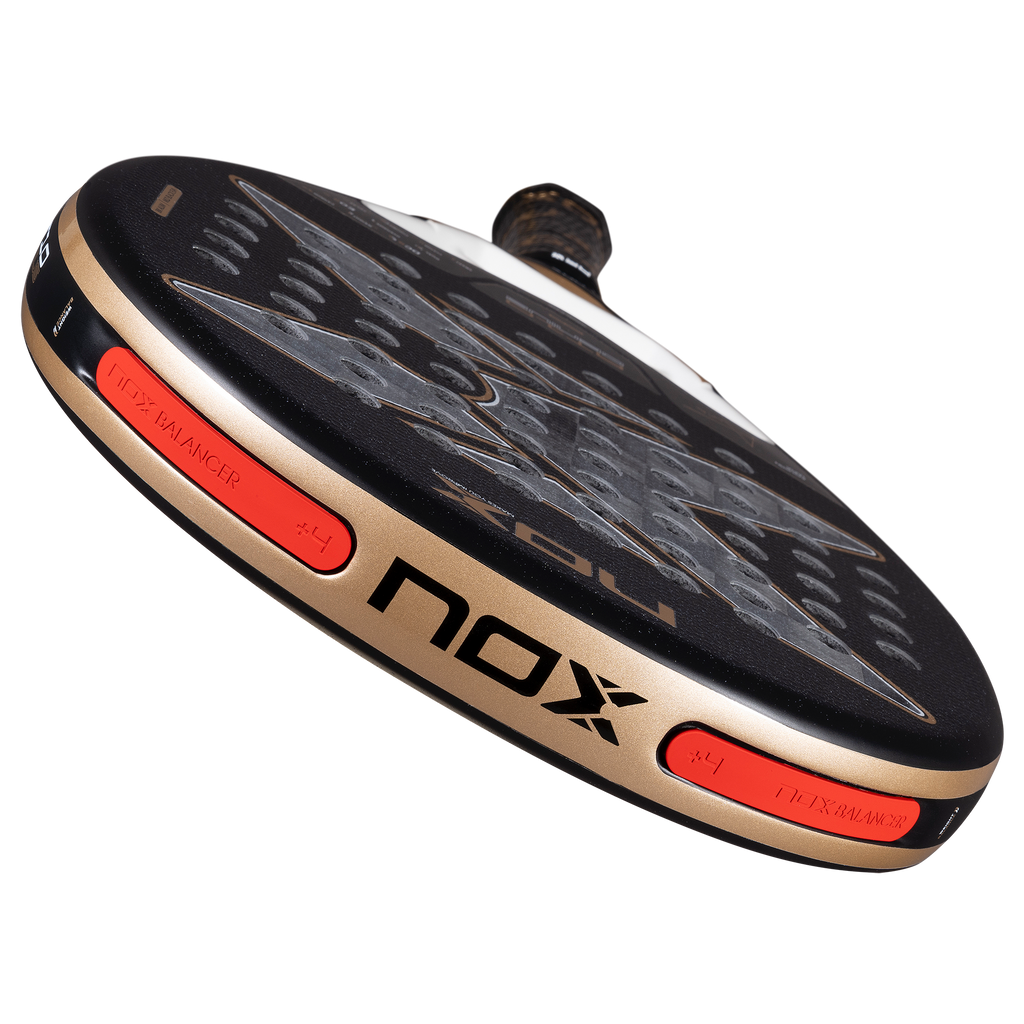 Top down image of the NOX AT10 Luxury Genius 18K Alum (2026) padel racket by Agustin Tapia. Available at ThePadelShop.co.nz